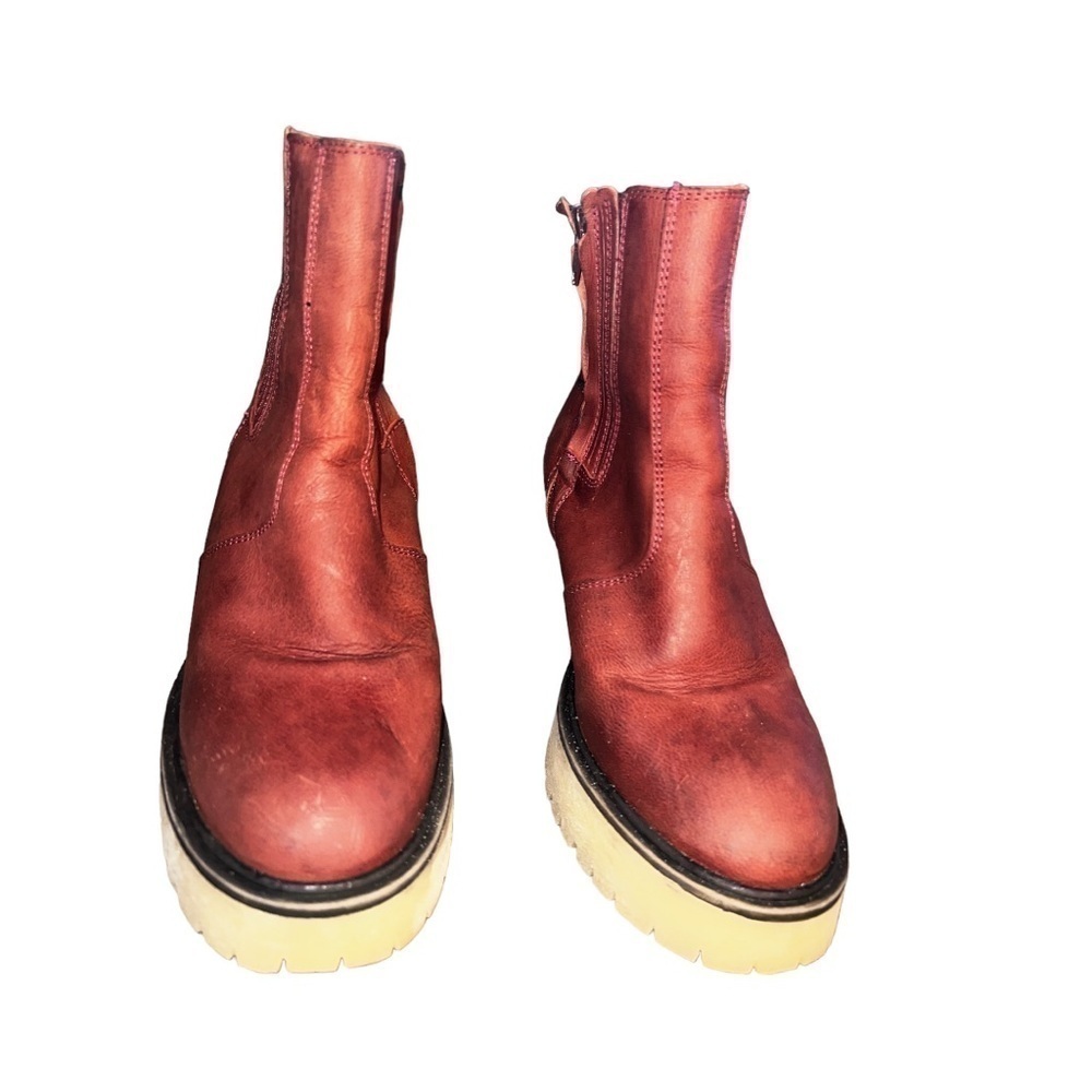 NWOT ▶️ Free People ◀️ James Wine Leather Heeled Chelsea Boots EU 37 - Picture 4 of 17